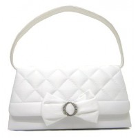Evening Bag - 12 PCS - Satin Quilted w/ Bow - White - BG-38228WT